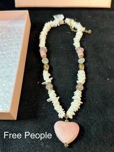 Free People Semi-Precious Stone Necklace With Pink Heart Pendant in Gift Box New