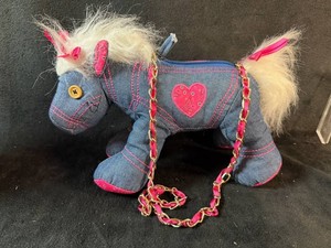 Denim Plush Horse Pony Shoulder Bag Purse