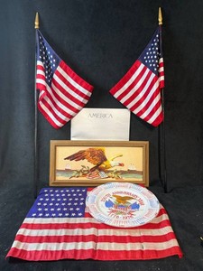 Vintage American Bicentennial Memorabilia Plate,  48 & 49 Star Flags, Eastman Kodak Photographic Tribute to USA Booklet