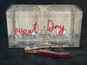Kate Spade Sweet & Dry Acrylic Wine Glasses & Trader Joes Corkscrew Mixed Lot