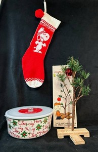 Christmas Decor Mixed Lot - Snoopy Stocking, Charlie Brown Tree & 3pc Bowls 8.25 in