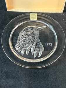 Vintage 1973 Lalique Crystal Petit Geai (Young Bluejay)  Plate Signed