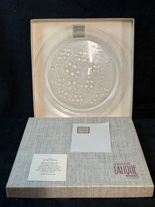 Vintage 1974 Lalique Sous DArgent Silver Pennies Crystal Plate in Original Box