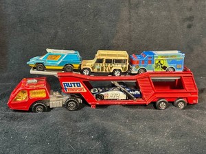 Vintage Matchbox Super Kings K-10 Car Transporter made in England by Lesney and Die-Cast Vehicle Mixed Lot (Lot of 5)