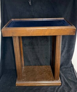 Wood Console Table With Blue Smoke Mirrored Glass Top