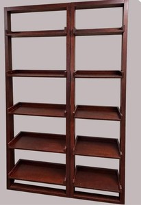 Ladder Book Shelves Dark Wood Open Shelving Units (Lot of 2)