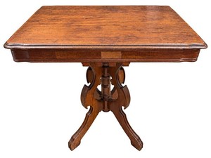 Victorian Eastlake Style Carved Wood Parlor Side Table with Carved Pedestal Base - 29 W X 22 D