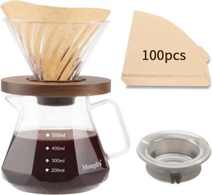 $23 Mongdio Pour Over Coffee Maker, 20 oz Glass Coffee Maker, 600ml, Clear