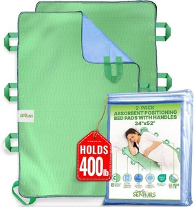 $42 Simply Seniors Absorbent Positioning Bed Pads with 8 Handles 34x52- 2Pack