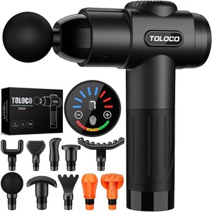 $60 TOLOCO Massage Gun, Deep Tissue Back Massage for Athletes for Pain Relief, Percussion Massager with 10 Massages Heads & Silent Brushless Motor, Relaxation Gifts for Men Women, Black