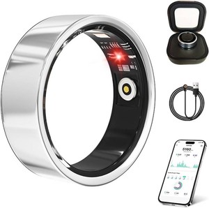 $50 Smart Ring for Women Men Health Tracker Ring No APP Fee 7-Day Battery Life IP68 Waterproof Sleep Step Monitor(Silver, 11)