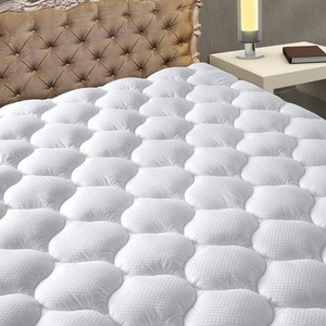 $33 MATBEBY Bedding Quilted Fitted Full Mattress Pad Cooling Breathable Fluffy Soft Mattress Pad Stretches up to 21 Inch Deep, Full Size, White, Mattress Topper Mattress Protector