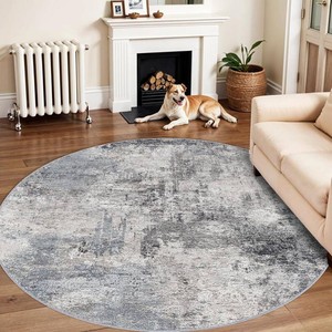$56 Washable Round Rug 6ft Non Slip Soft Area Rug for Living Room Blue Grey