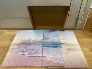 $30 IAFWZX Wrapped Canvas Coastal Sunset Scenery Wall Art Set of 3, 12x16 in