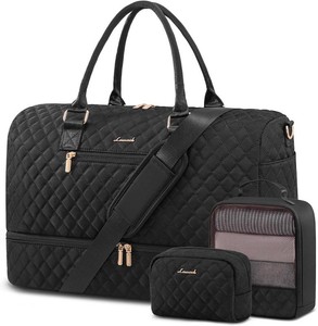 $33 LOVEVOOK Travel Duffle Bag for Women, Weekender Overnight Bag with Shoe Compartment, Carry on Bag with Toiletry Bag, Gym Duffel Bag with Wet Pocket, Hospital Bags for Labor and Delivery 3 Pcs Set