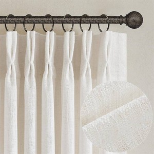 $50 TWODRAPES Natural Pinch Pleated Linen Semi Sheer 84 Inch Curtains 2 Panels