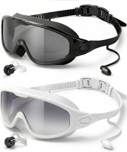 Swim Goggles 2 Pack, Wide View Anti Fog&UV Swimming Goggles for Audlt, No Leak Pool Beach Essentials for Men Women