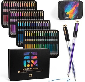 $74 Retractable Glitter Gel Pens, 72 PCS Large Capacity Multicolor Metallic Pen