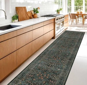 $60 Dark Green 26 x 10 Runners for Wide Hallways Non Slip, Extra Long 10ft Floor Runner for Kitchen, Entryway Indoor, Washable Rubber Backing Stain Resistant - Vintage Floral D cor