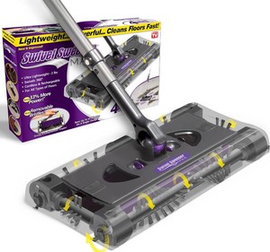 $50 Swivel Sweeper Max - Cordless Electric Floor and Carpet Sweeper with Rotating Brush for Efficient Cleaning, Quad Brush Technology- Purple (working)