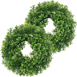 Small Boxwood Wreath for Front Door,10 Boxwood Candle Wreath Set of 2,Greenery Wreaths for Cabinet Wall Window Door Fireplace Party Farmhouse Holiday Decor