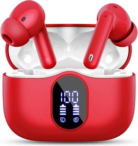 $37 Wireless Earbuds, Bluetooth 5.4 Headphones Bass StereoClear Calls, Red