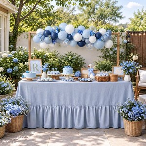$37 Moukeren 120x60 Ruffled Tablecloth Table Cover, Blue, Classic
