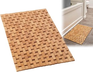 $73 Bamboo Bath Mat, 24 x 16 Inch Foldable Roll-Up Wood Bathmat