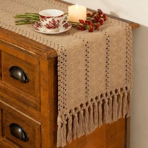 FEXIA Boho Table Runner Fall Burlap Brown Coffee Table Decor 12x90 Inch