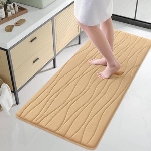 $37 Buganda Memory Foam Bathroom Rug Mat 70x24, Extra Soft and Absorbent Bath Mats, Machine Washable Bath Rugs for Bathroom Floor,Tub and Shower, Beige