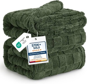 $44 Bedsure Checkered Soft Cozy Queen Blanket for Bed, Olive Green, 90 90