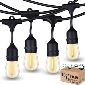 $60 Outdoor String Lights LED 100FT Heavy-Duty Patio Lights String with 32 Dimmable Shatterproof Plastic Bulbs for Gazebo Pergola Bistro Lights Linkable