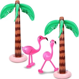 Gejoy 4 Pack Inflatable Palm Trees and Pink Flamingos, 35.4 Large Coconut Trees 21.6 Flamingo Tropical Backdrop Supplies for Hawaiian Luau Pool Beach Birthday Party Decor Photo Booth Prop