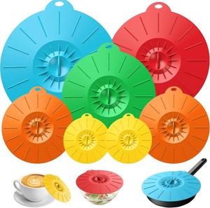 7 Pack Silicone Lids Microwave Splatter Cover, 5 Sizes Reusable Heat Resistant Suction Lids for Bowls Plates Pots Pans Oven Fridge, BPA Free, Ideal Mothers Gift
