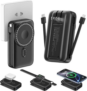 $30 Magnetic Portable Charger 10000mAh for iPhone with Built-in Cables and Wall Plug,Wireless Power Bank with iWatch Charger,LCD Display 22.5W Fast Charging Battery Pack for iPhone 1716151413 (Black)