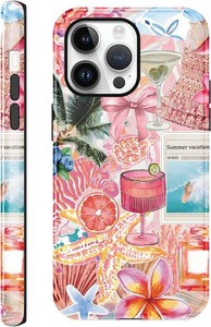 Case Compatible with for iPhone 14 Pro 6,1, Beach Summer Drinks Collage Aesthetic Cute Protective Phone Case, Vintage Trendy Scratch Resistant Shockproof Cover Case for Girl Boy Women Men