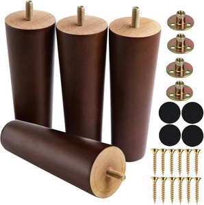 $22 Yaliuliu Brown 8 Inches Furniture Legs Round Solid Wood Sofa Legs Replacement Legs for Cabinet Vanity Couch Chair Dresser Pack of 4