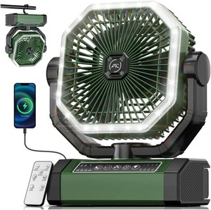 $40 Allsion Camping Fan - 24000mAh Portable Fan, Rechargeable Fan with Light & Remote, Battery Powered Fan 4 Speed Strong Airflow, DeskCampingOutdoorGym Fan for Office Travel Treadmill Camping Gear