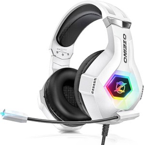 $24 Ozeino Gaming Headset for PC, Ps4, Ps5, Xbox Headset with 7.1 Surround Sound Gaming Headphones with Noise Canceling Mic, LED Light Over Ear Headphones for Switch, Xbox Series XS, Laptop, Mobile White