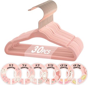$20 VISV Velvet Baby Hangers with 6 Pcs Size Dividers, 11 Inch, Pink, 30 Pcs