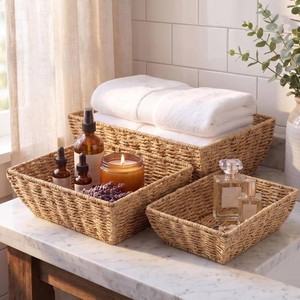 $24 AceOrbit 2pcs Bathroom Woven Baskets Organizer for Storage, Paper Rope Baskets for Organizing Toilet Paper, 2-size Organizer Basket Storage Bins Container for Bathroom Decor, Pantry Shelves (Natural) (2 Baskets)