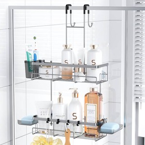 $27 Aitatty Hanging Shower Caddy Over Door No Drill Rustproof Shower Shelf