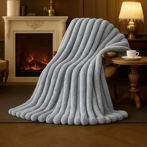 $37 Am lie Home Soft Faux Fur Throw Blanket for Couch Cozy, Light Grey, 55x70