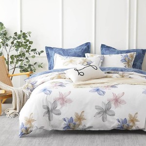 $68 ALEISSEL Serene Blue & Off White Floral Cotton Comforter Set Queen Size 3PC