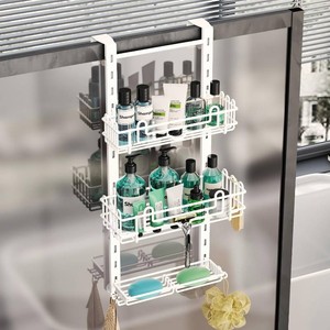 $31 HapiRm 3 Tier Over the Door Shower Caddy, Hanging Shower Caddy with 16 Hooks and 2 Soap Holders, No Drilling Adjustable Hanging Bathroom Organizer - White
