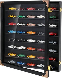 $40 Giant Hotwheels Display Case with Wall Mounts,Display up to 40 Cars ,Model Hot Toy Cars Storage Organizer,15.3x2.75x13,UV Protection Acrylic Glass Door,Gold Lock,Black