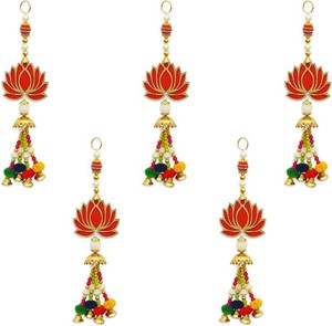 Set of 5 Lotus & Hangings Latkan for Diwali Home Decoration Wall Hangings for Temple Decor  Pooja Room Decoration  Lotus Back Dropper showpiece for Diwali Home Decor  Shubh Labh (5, Design1)
