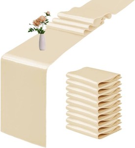 $21 10 Pack Satin Table Runner 12 x 108 Inch Long Champagne Smooth Silk Fabric Table Runner for Birthday Parties Wedding Banquets Decorations.