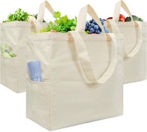 $23 Canvas Tote Bag, Heavy Duty Reusable Grocery Bags with Pockets, Large Shopping Bags for Groceries (3 Pack)