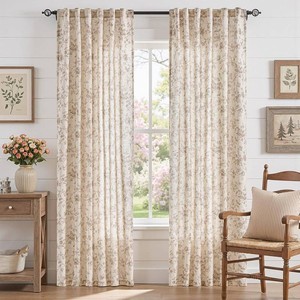 $34 jinchan Linen Curtains 84 inch Taupe Floral Farmhouse Rod Pocket 2 Panels